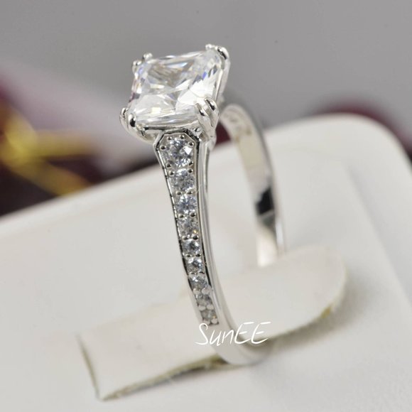 NEW 925 STERLING SILVER PRINCESS DIAMOND CUT WEDDING RINGS ENGAGEMENT RINGS - Picture 4 of 6